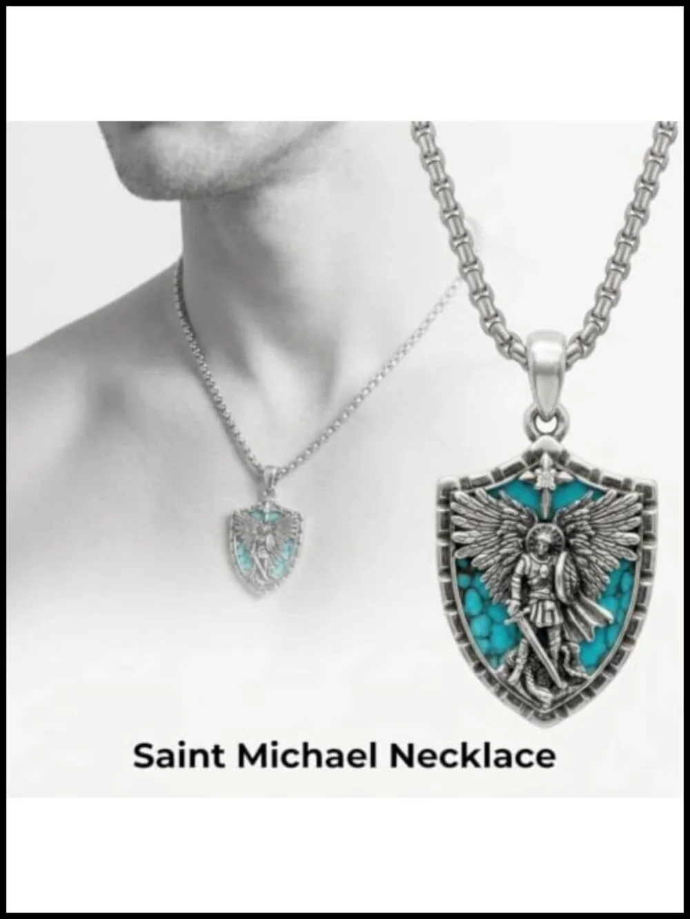 Saint Michael Pendant Necklace Stainless Steel Religious Amulet Protection